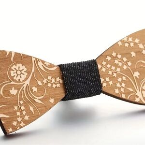 Elegant Wooden Bow Tie with Black Center
